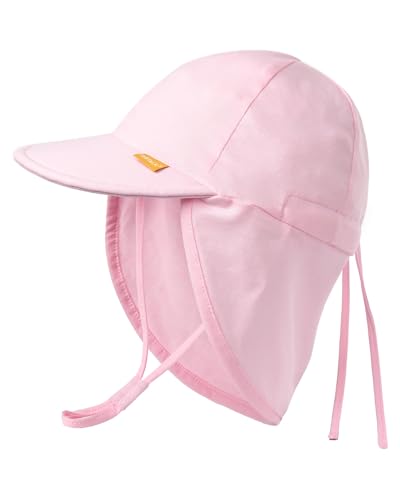 FURTALK Cotton Baby Toddler Sun Hat UPF 50+ UV Protection Kids Unisex Girls & Boys Summer Cap with Adjustable Chin Strap Neck Flap Pink 6-24 Months