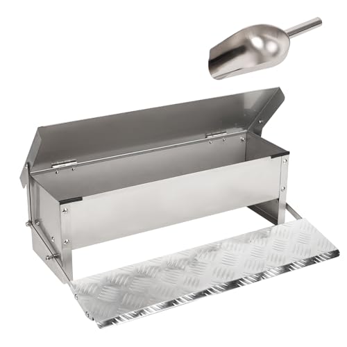 Automatischer Hühnerfutterautomat mit Deckel Kein Abfall Outdoor Wetterfest Edelstahl Treadle Feeder für 6-7 Hühner mit Metall Futterschaufel