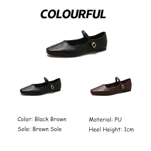 Women's Leather Mary Jane Flats with Lace Buckle,Comfortable Square Toe Slip-on Ballet Flats Retro Dress Walking Shoes.3