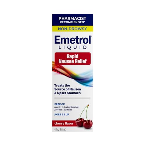 Emetrol Non-Drowsy Nausea Relief - Liquid Medicine for Upset Stomach Relief - Pharmacist Recommended Nausea Medicine - Cherry Flavor - 4fl oz