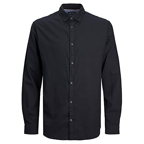 Jack & Jones Herren Hemd Jjegingham Twill Shirt L/S Noos, Black/Detail:/Solid/Slim Fit, M