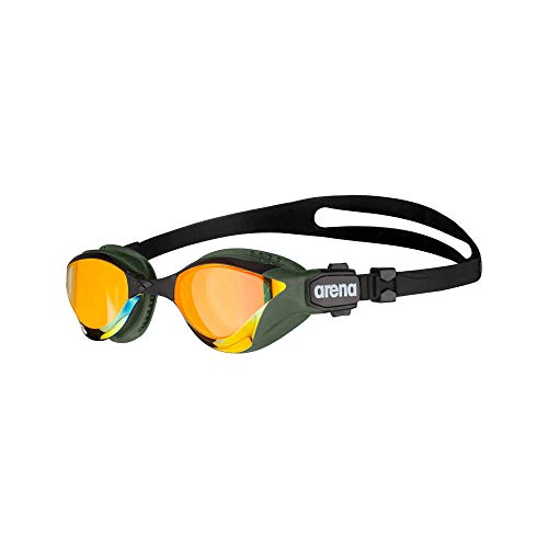 Arena Cobra Tri Mirror Triathlon Swim Goggles, Yellow Copper/Army, Swipe Anti-Fog (New)