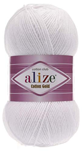 55% Cotton 45% Acrylic Alize Cotton Gold Yarn 1 Skein/Ball 100 gr 360 yds (55-White)