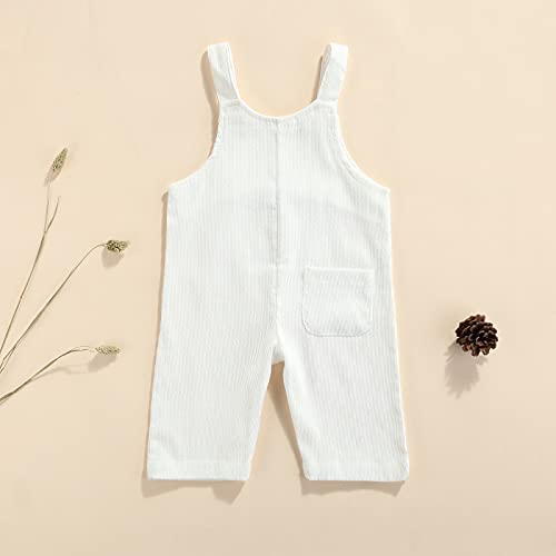 Newborn Baby Boy Girl Summer One Piece Button Suspender Overalls Jumpsuit Sleeveless Plain Romper Outfit Bib Pants (A-White, 12-18 Months) #TOP2