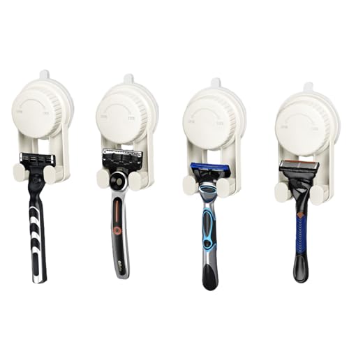 Blissfuhue No-Drill Suction Cup Razor Holder in Shower,Waterproof Self-Adhesive Shaver Holder Hanger Hooks,Towel,Loofah,Razor Organizer for Bathroom Wall,ABS Durable Material,Easy to Install and Reuse