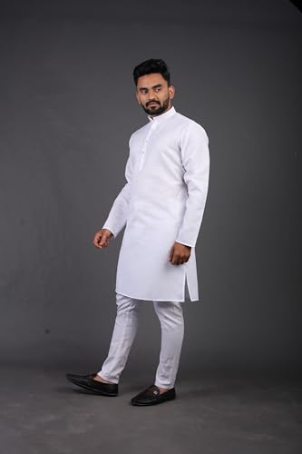 Image of Men's Cotton Blend Plain Kurta Comfortable and Stylish