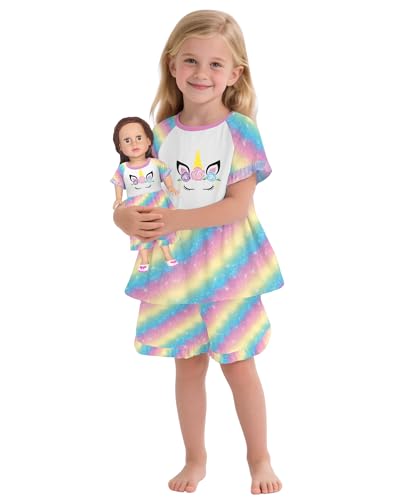 Image of LQSZ Matching Girls & Doll Pajamas Set for Toddler Girls Short Sleeves Cute Outfit Sleepwear