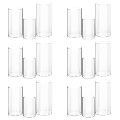 Glass Hurricane Candle Holder Set of 18, Pillar Candle Holders for Table Centerpiece, Clear Glass Cylinder Candleholder, Chimney Tube, Clear Vases for Floating Candles Wedding Decorations