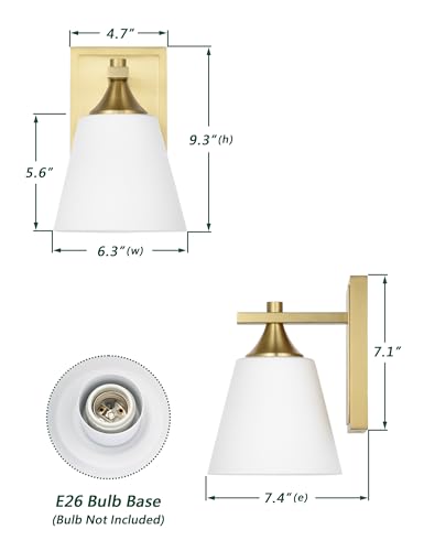 Image of Aged Brass Wall Sconce Light, American Sconces Wall Lighting, Traditional 1 Light Bathroom Vanity Lighting with Opal Glass Shade, Wall Light for Bedroom Bathroom Living Room Entryway Hallway