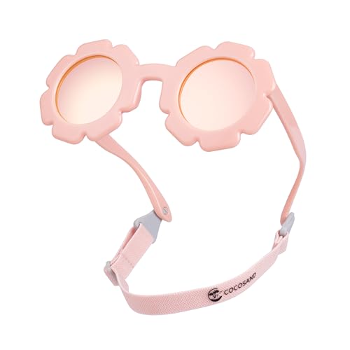 COCOSAND Toddler Sunglasses with Strap Polarized Lens Retro Flexible Flower Frame for Baby Kids Boys Girls Age 3-24 Months