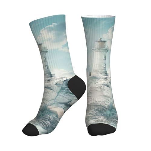LIXLZH Lighthouse Backdrop Print Mid-Tube Socks Men Women Daily Wear