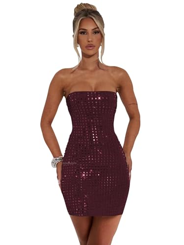 Sequin Bodycon Short Homecoming Dresses 2025 Strapless Tight Mini Prom Dresses for Women