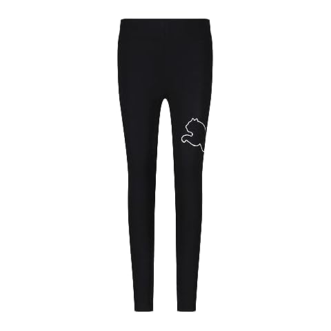 PUMA Girls' Black Leggings with Fold Over Waistband Cover
