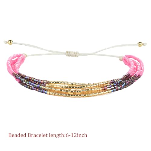 Image of KELITCH Shell Beaded Bracelets Multi Strands Bracelets Adjustable Bohemian Style Charm Bangles (Pink 1D)