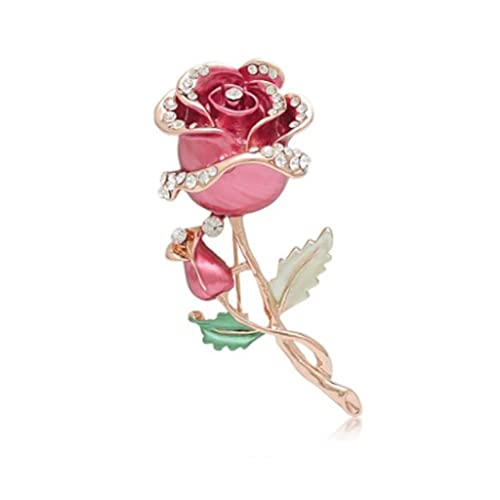 Broche rose strass rouge et alliage, bijou de corsage délicat haute finition
