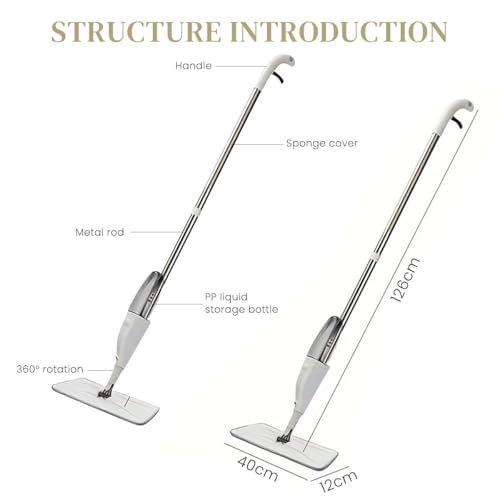 Image of Spray Mop with Refillable Water Tank, 360 Rotating Flat Mop with Microfiber Pad for Tiles, Marble, Wooden Floor