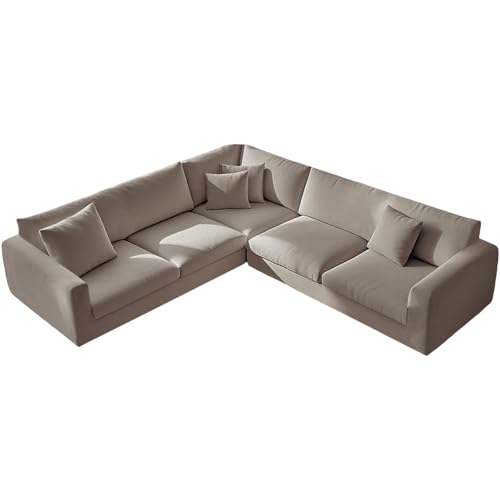 KYJSW L Shape Corner Sofa Cover Stretch Velvet Sectional Couch Covers 1/5/6/7 Seater Sofa Slipcovers Soft Non-Slip Furniture Protector (Grey brown,5 Seat-2C2 8 PCS)