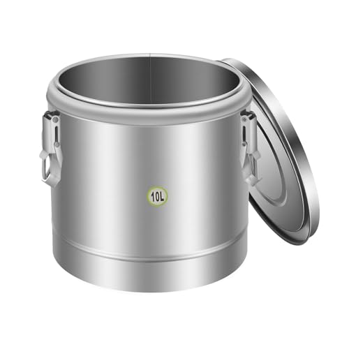 TFGXUE Termo de acero inoxidable 304 de 10 litros, cubo aislado con tapa, 12 h de almacenamiento de calor, caja térmica para gastronomía, recipiente aislado de acero inoxidable para cereales, líquidos
