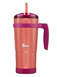 Bubba Brands Vacuum-Insulated Stainless Steel Tumbler with Lid, Straw, Removable Bumper and Handle, 32oz Reusable Iced Coffee or Water Cup, BPA-Free Travel Tumbler, Pink Sorbet Iridescent