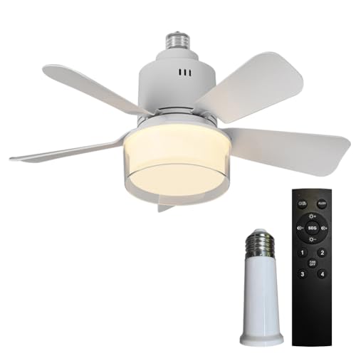 Ventilador de techo con luz, 72 W, ventilador silencioso de techo con casquillo E27, pantalla de doble capa, regulable ventilador de techo LED para dormitorio salón (blanco + conector alargado)