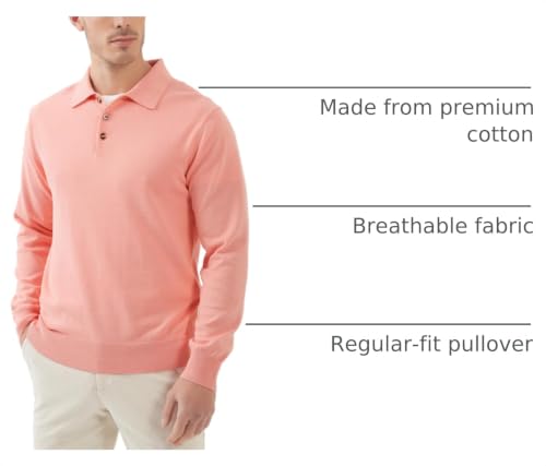 Image of Kallspin Mens 100% Cotton Polo Sweater Long Sleeve Button Down Knit Pullover Relaxed Fit Collared Casual Tops