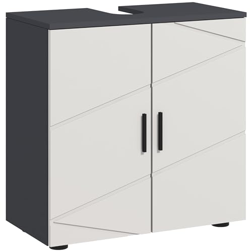 kleankin Mobiletto Bagno Sottolavandino con Armadietto 2 Ante, Mobile Sottolavabo in Legno con Mensola Regolabile, per Lavabi con o Senza Colonna, 60x30x60cm, Grigio