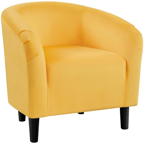 Image of Yaheetech Velvet Accent Chairs, Compact Furry Barrel Chairs with a Curved Silhouette for Small Spaces, Living Room, Bedroom, Yellow