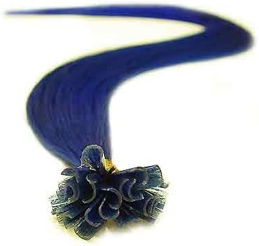 25 Strands Straight Pre Bonded U Nail Tip Fusion Remy Human Hair Extensions 22" Inches Color # Blue