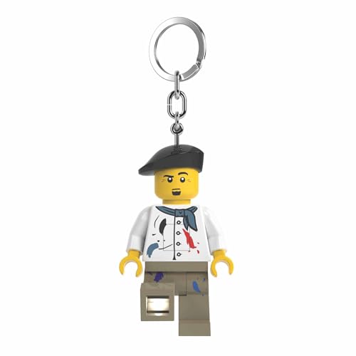 LEGO Minifigures Keychain Light - Artist (KE216H), Large 3 Inch Tall Figure, Bag Charm, Key Chain with LED Light