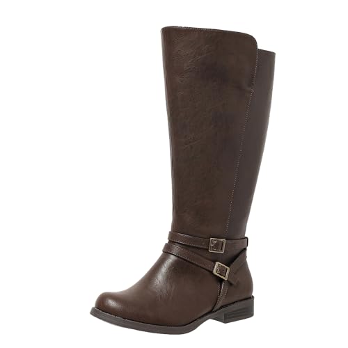 Extra Wide Calf Knee High Boots for Women, Flat Low Heel Side Zipper Tall Riding Boots Plus Size