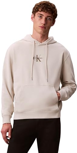 Calvin Klein Herren LS EU 350TERRY Micro MONOLOGO HO LV04RD243G67U005 Sweatshirts, Weiß, XL