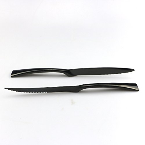 Jashii 18/10 Stainless Steel 24 Piece Mirror Polished Black Flatware Set,Dinner Knife Steak Knife Salad Fork Dessert Coffee Spoon，Service For 4 ，Black Utensil Sets #TOP3