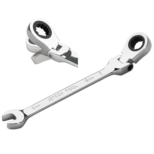 Jetech 8mm Flexible Head Ratchet Wrench, Industrial Grade Cr-V Steel, 12 Point, Off Corner Design, 72 Tooth Ratchet, 180 Degree Flexible Box End