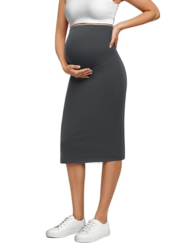 Women's Maternity Midi Pencil Skirt – High‑Waist, Stretchy Work Outfit Over the Belly