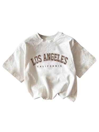 Verdusa Girl's Letter Print Round Neck T Shirts Street Short Sleeve Tee Tops White LA 9Y