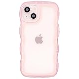 Dumkery Cute Case Compatible with iPhone 14 Case, Clear Pink Curly Wave Frame Anti Slip Soft TPU Shockproof Case Cover for Girls Women