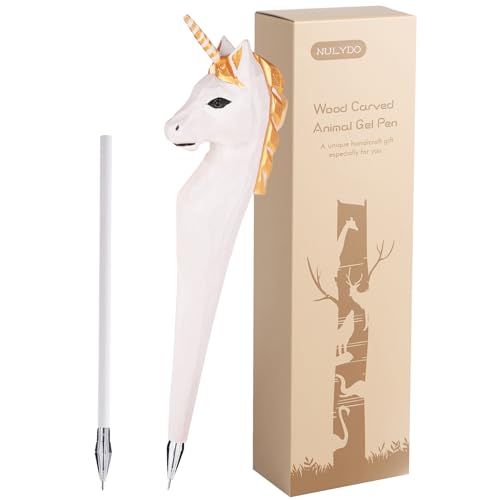 Bolígrafo gel madera tallada Unicornio hecho a mano