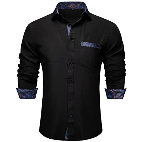 Chemise noire homme à manches longues motif cachemire Cy-2238 taille L pour smoking