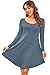 DEARCASE Women's Loose V-Neck Long Sleeve Stretch Solid A-Line Tunic Dresses Haze Blue Medium