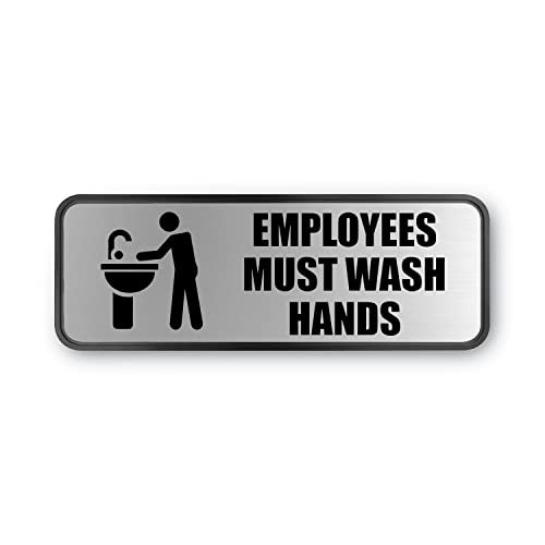COSCO Brushed Metal Office Sign, Employees Must Wash Hands, 9 X 3, Silver
