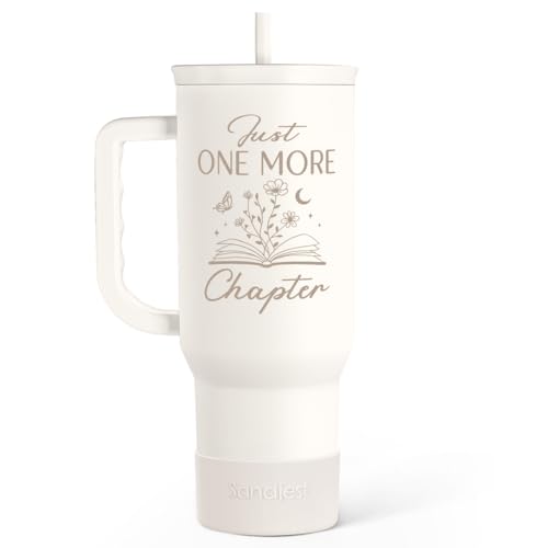 Image of SANDJEST Book Lover Gifts for Women, Just One More Chapter Tumbler with Handle, Stainless Steel Insulated Coffee Travel Mug Cup, Gifts for Women Girls Bookworm on Christmas Birthday, 40oz