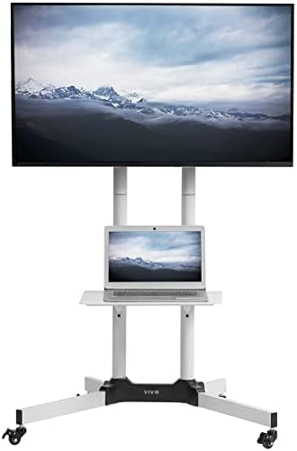 VIVO Mobile TV Cart for 32 to 83 inch Screens up to 110 lbs, LCD LED OLED 4K Smart Flat and Curved Panels, Rolling Stand with Laptop DVD Shelf, Locking Wheels, Max VESA 600x400, White, STAND-TV03W