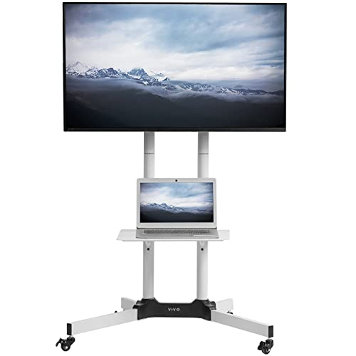 VIVO STAND-TV03W - Carrito de TV móvil para Pantallas de 32 a 83 Pulgadas de hasta 50 kg, LCD LED OLED 4K, Smart Flat and Curved Panels Rolling Stand con Estante para portátil DVD, Ruedas de Bloqueo,