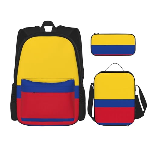 nanger Flag Of Colombia Print 3-Piece Set Backpack, Lunch Bag And Pencil Case, For Travel, College, And Daily Use