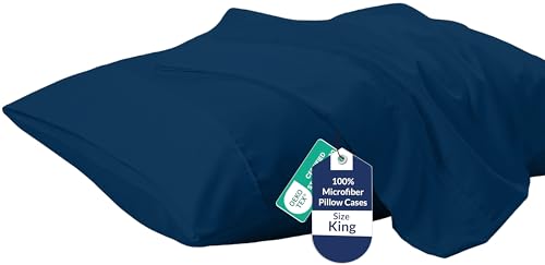 Image of Royale Linens King Pillowcase Set of 2 - Bed Pillow Cover - 20 inch x 40 inch -Navy Pillowcases - 1800 Brushed Microfiber, Wrinkle & Fade Resistant - Soft & Cozy- King Size Pillow Case (Navy)