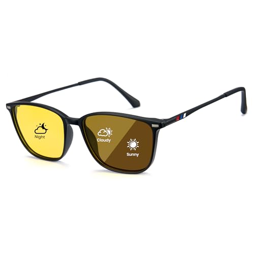 Cyxus Gafas de Sol Fotocromáticas Visión Nocturna para Conducir Lentes Polarizadas Protección UV Antirreflejo（8208Hi02 Amarillo）
