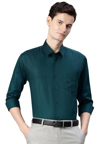 Image of Majestic Man Men's Solid Cotton Blend Textured Wrinkle-Resistant Slim Fit Easy Iron Formal Shirt