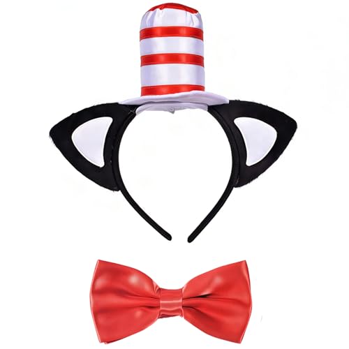 Red and White Striped Stovepipe Top Hat for Adult Women (cat ears headband)