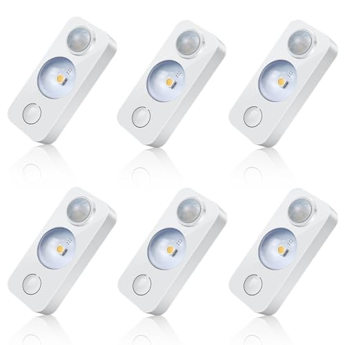 NIEGNOWOO 6 Pack LED Motion Sensor Puck Lights, Rechargeable Cabinet Lights, Stick on Wireless LED Night Light for Closet, Drawer, Shelf, Under Cabinet, Daylight White, USB Charging Cord Included