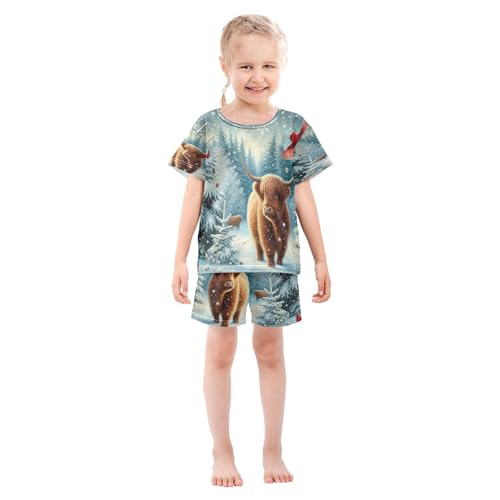 Highland Cow Birds Winter Pajama Set Short Sleeve Nightwear Soft Clothes Set Summer Pajamas Cotton 5Y3